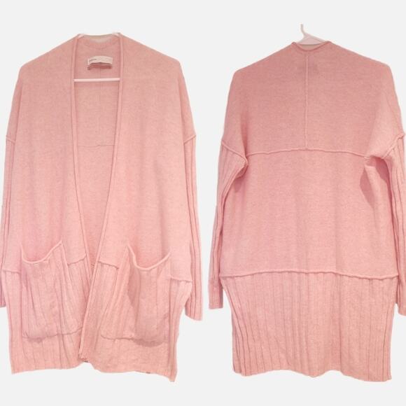 Pilcro Anthro Pink 100% Cashmere Pink Open Front Long-Line Mafalda Cardigan Sz S - Picture 1 of 9